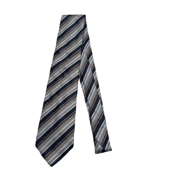 BOSS Hugo Boss Men's Stripe Silk Tie 60" x 3.5" Grey Blue Brown Made In Italy - Picture 1 of 7